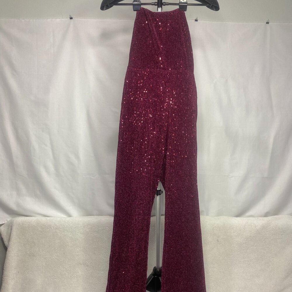 Wild Fable – Tube Sequin Mesh Jumpsuit – Small – Burgundy – Woman